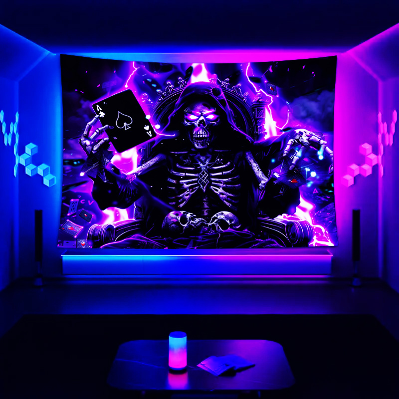 Esports Gaming Kings - VIKAMA Dark Poker King Skull Tapestry